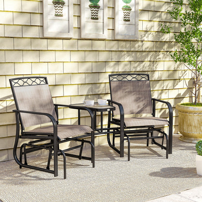 Double Outdoor Glider Chair, 2 Seater Patio Rocking Chairs, Swing Bench with Tempered Glass Table