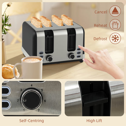 Stainless Steel Panel Kettle and Toaster Set - Black