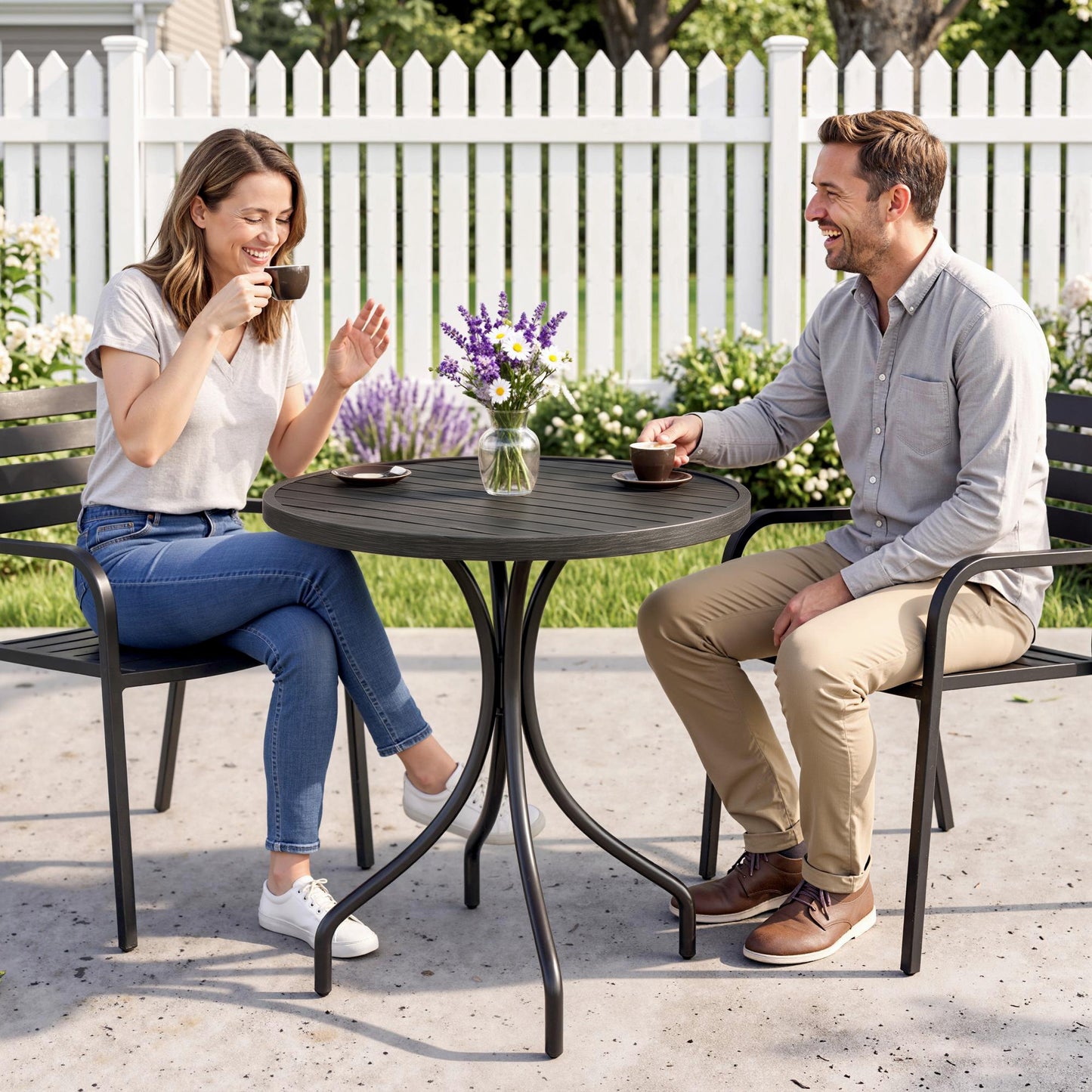 Φ66cm Galvanised Steel Garden Table - Grey