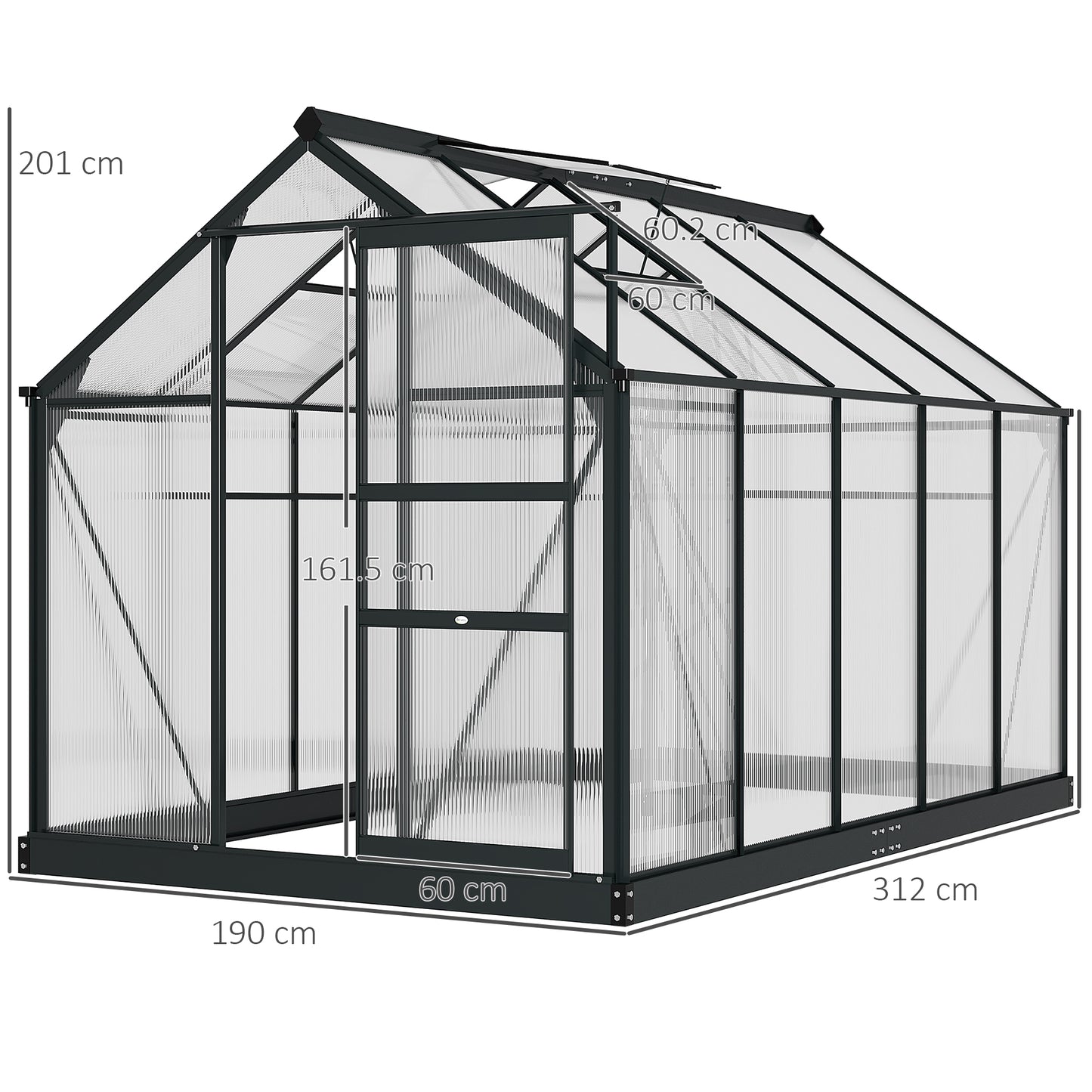6 x 10ft Polycarbonate Greenhouse, Large Walk-In Green House with Slide Door and Window