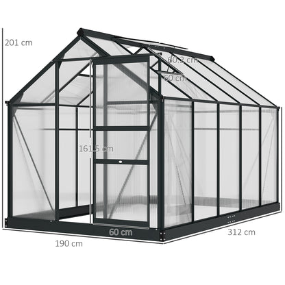 6 x 10ft Polycarbonate Greenhouse, Large Walk-In Green House with Slide Door and Window
