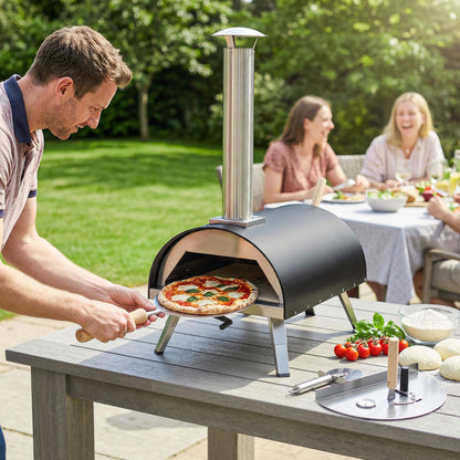 Outdoor Pizza Oven Foldable Legs Pellet Wood Fired Pizza Maker w/ 12" Rotating Stone and Peel