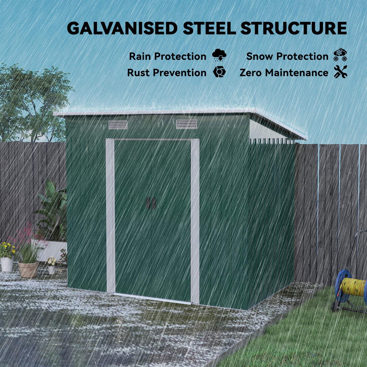 7 x 4ft Outdoor Storage Shed with Foundation Kit, Lean to Metal Garden Shed for Log, Rubbish Bin, Tool, Lawnmower, Bike