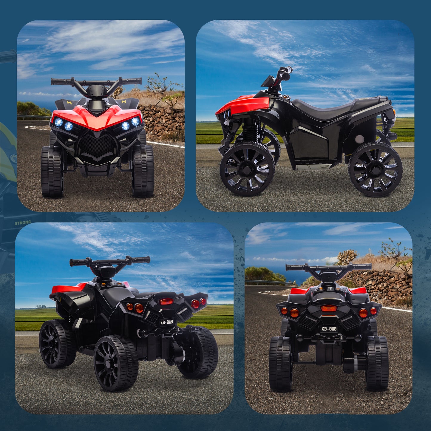 6V Kids ATV, 4 Wheeler Electric Ride on Car with Music and LED Headlights, for Ages 18-56 Months Boys and Girls, Red