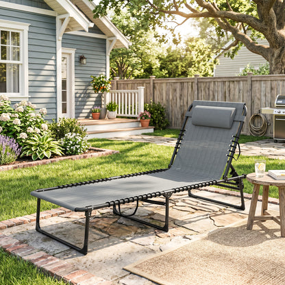 Folding Sun Lounger, with Four-Position Back - Light Grey