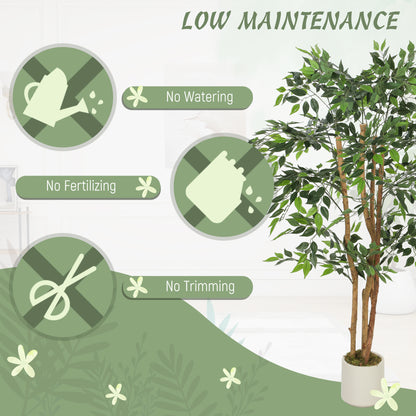 150cm Artificial Ficus Tree, Fake Potted Tree with Solid Wood Trunk and Pot for Indoor, Green