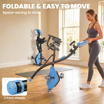 2-in-1 Folding Exercise Bike with 8-Level Magnetic Resistance, Arm Resistance Band, Pulse Sensor, Blue