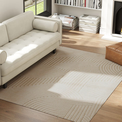 Modern Geometric Rug, Thick & Plush, Non-Slip, 230 x 160 cm, Cream, Living Room, Bedroom, Office