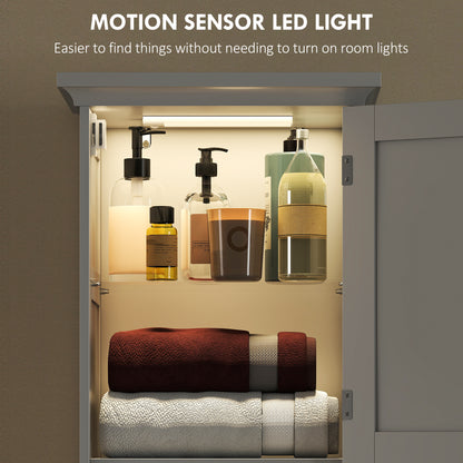 Slim Bathroom Storage Cabinet, with Sensor Lights - White