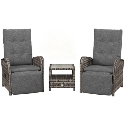 2 Seater Patio Rattan Chaise Lounge Sofa Set with Fabric Cushion, Grey and Brown
