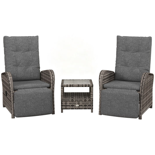 2 Seater Patio Rattan Chaise Lounge Sofa Set with Fabric Cushion, Grey and Brown