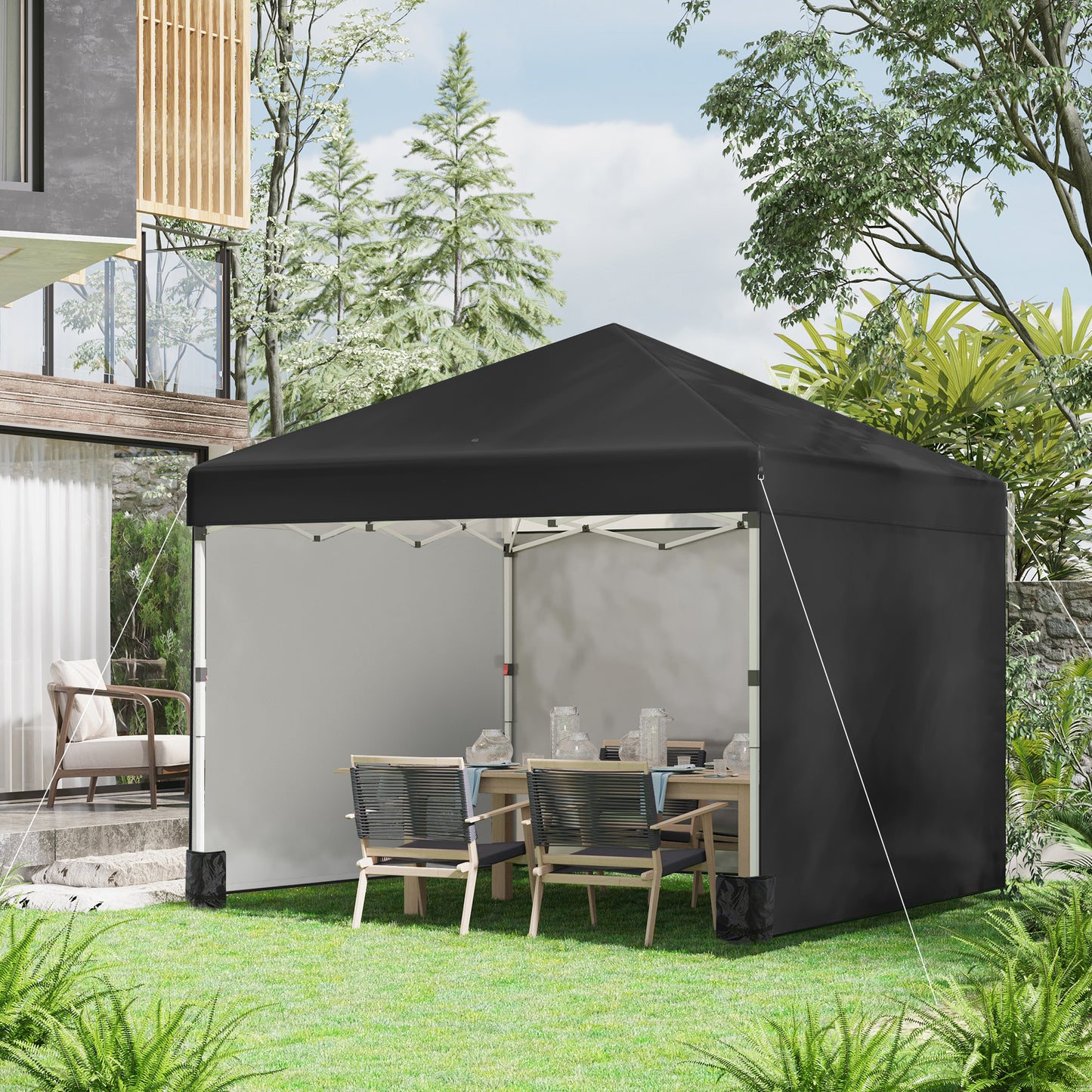 3 x 3 (M) Pop Up Gazebo Event Shelter, Height Adjustable Party Tent with 3 Sidewalls, Weight Bags and Wheeled Bag