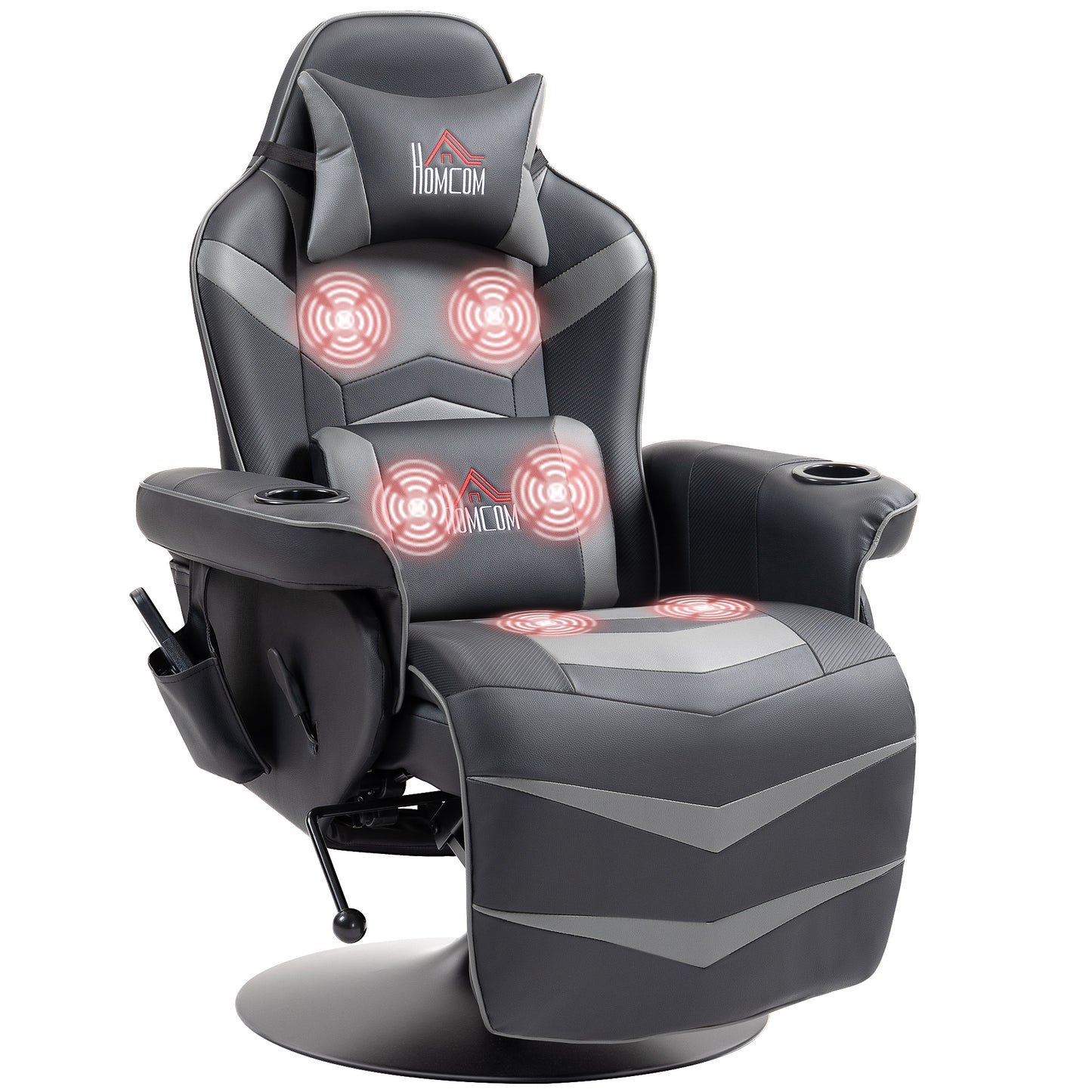Small Leather Massage Recliner Chair with Ergonomic High Back Retractable Footrest Headrest Work Break Grey
