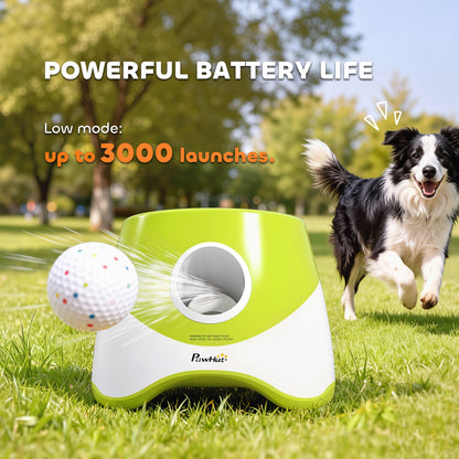 Automatic Dog Ball Launcher with 5 ETPU Balls 2.3", 3 Distance Settings 20/33/46ft, Green