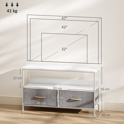 TV Stand Cabinet with 2 Foldable Drawers - White