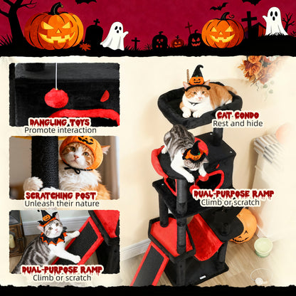 Gothic Cat Tree, 152 cm Multi-Level Cat Tower for Large Cats with Coffin Bed, Large Condo, for Halloween