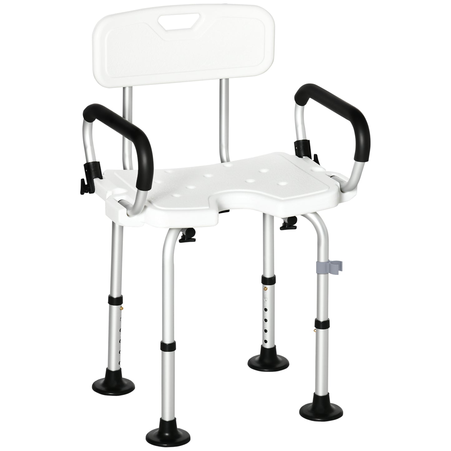 Shower Chair for the Elderly and Disabled, Height Adjustable Shower Stool with Back and Flipped Padded Arms