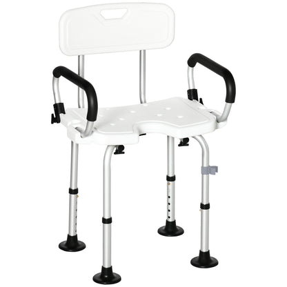 Shower Chair for the Elderly and Disabled, Height Adjustable Shower Stool with Back and Flipped Padded Arms
