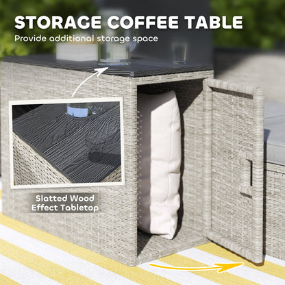 5 Piece Rattan Garden Furniture Set with Storage Table, Footstools, Cushions, Grey