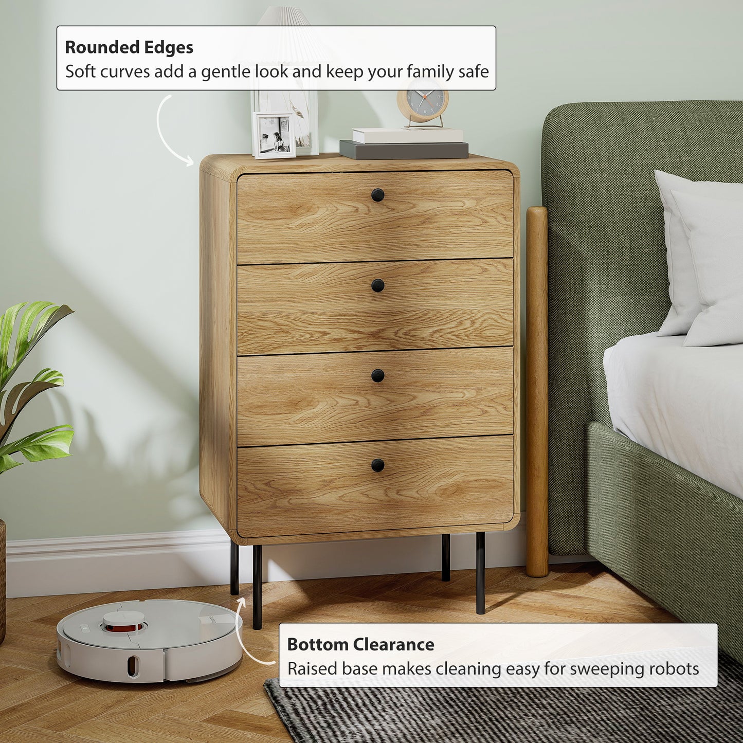 Modern Chest of Drawers with 4 Drawers - Oak
