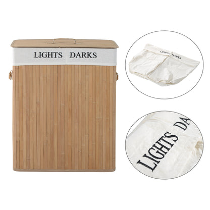 100L Collapsible Natural Wood Laundry Hamper Organizer Clothes Washing Basket Bin Storage Box w/Lid Removable Lining 52x32x63