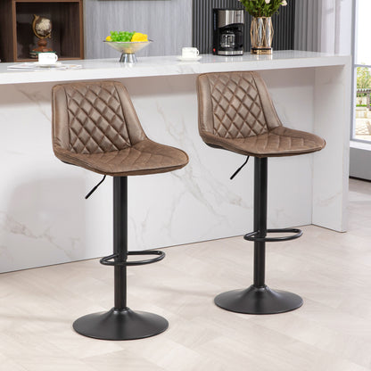 Bar Stools Set of 2, Retro Adjustable Kitchen Stool, Swivel PU Leather Upholstered Bar Chairs with Back