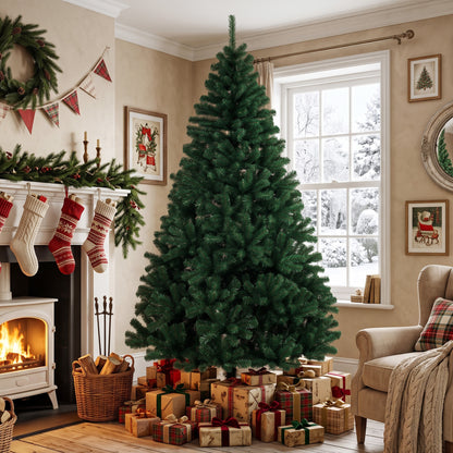 7ft Artificial Christmas Tree, Fir Hinged Xmas Tree with 1100 Branch Tips, Foldable Steel Stand, Green