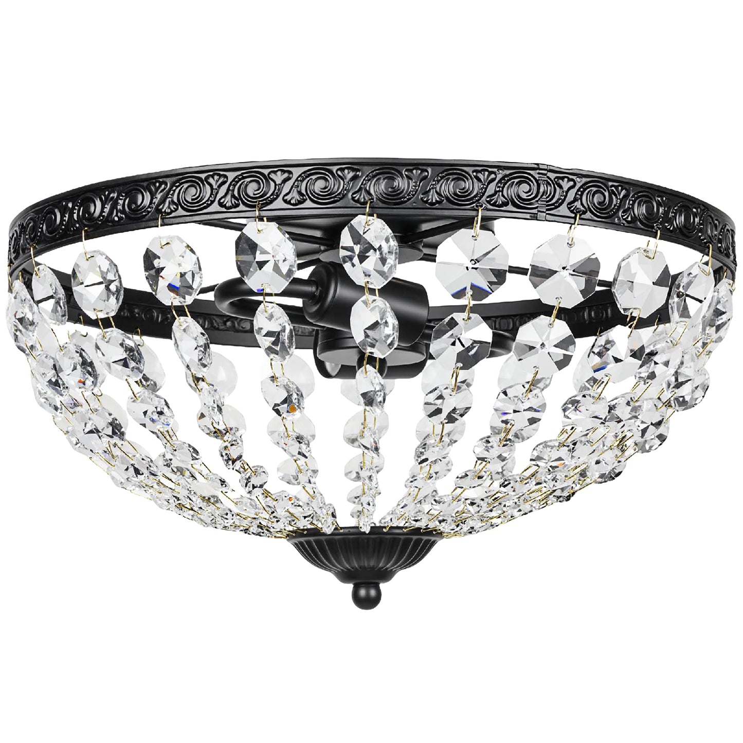 Crystal Chandelier Ceiling Light with 168 Octagonal Beads, Vintage 2-Light Flush Mount Ceiling Light for Living Room