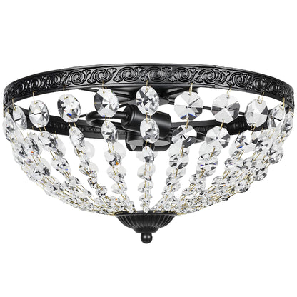 Crystal Chandelier Ceiling Light with 168 Octagonal Beads, Vintage 2-Light Flush Mount Ceiling Light for Living Room