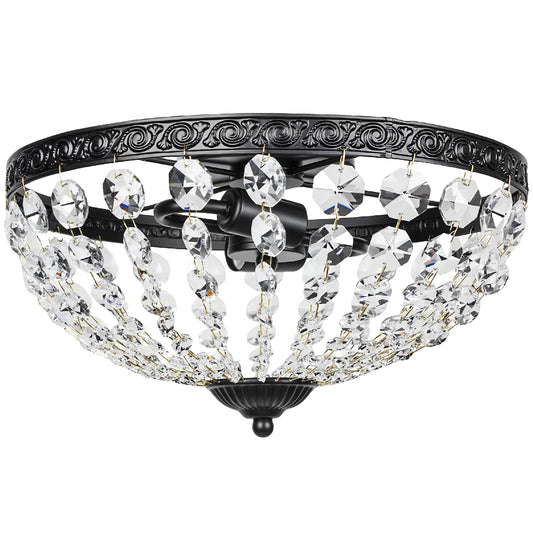 Crystal Chandelier Ceiling Light with 168 Octagonal Beads, Vintage 2-Light Flush Mount Ceiling Light for Living Room