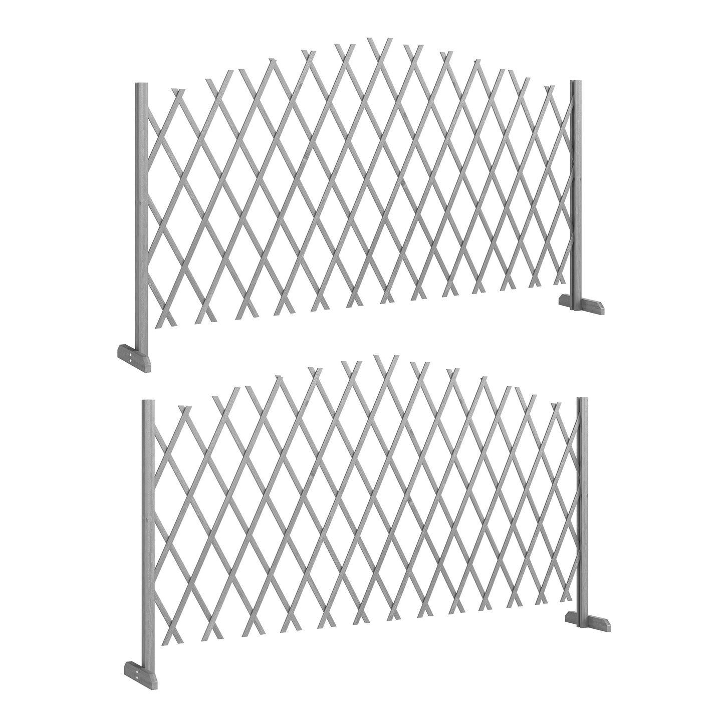 2 Pack Expanding Fence Panels, Wooden Freestanding Garden Fence with Stable Feet, 180 x 30 x 103cm, Dark Grey