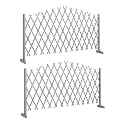 2 Pack Expanding Fence Panels, Wooden Freestanding Garden Fence with Stable Feet, 180 x 30 x 103cm, Dark Grey