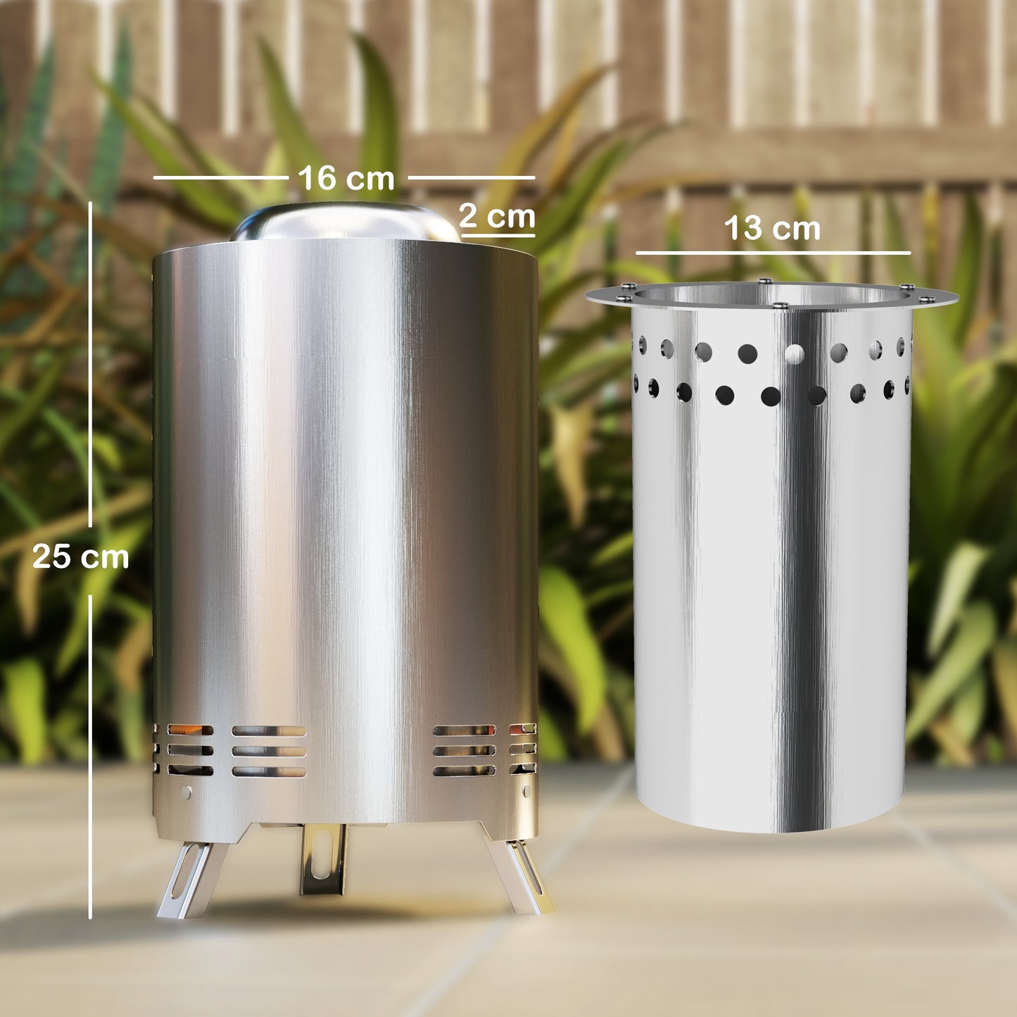 Smokeless Fire Pit, 16 x 16 cm Stainless Steel Portable Wood Burning Firepit with Poker