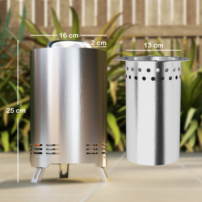 Smokeless Fire Pit, 16 x 16 cm Stainless Steel Portable Wood Burning Firepit with Poker
