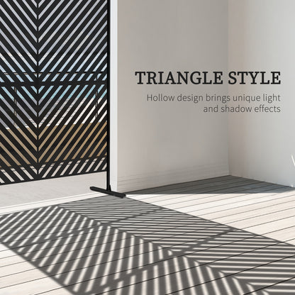 6.5FT Decorative Outdoor Divider, Metal Privacy Screen with Stand, Triangle Style, Black