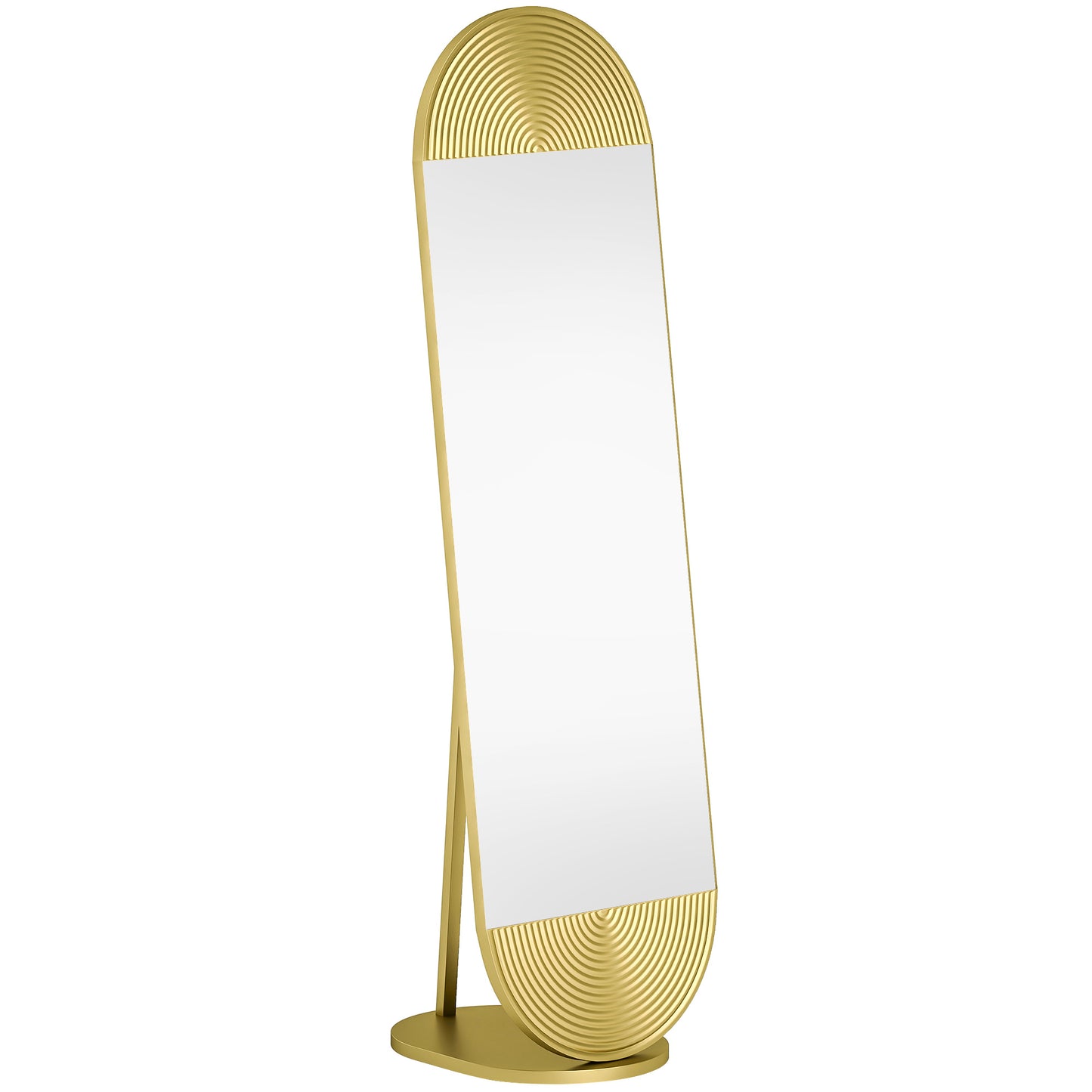 50 x 161 cm Wavy Full Length Mirror, Free Standing Mirror with Metal Frame and Solid Base, Gold Tone