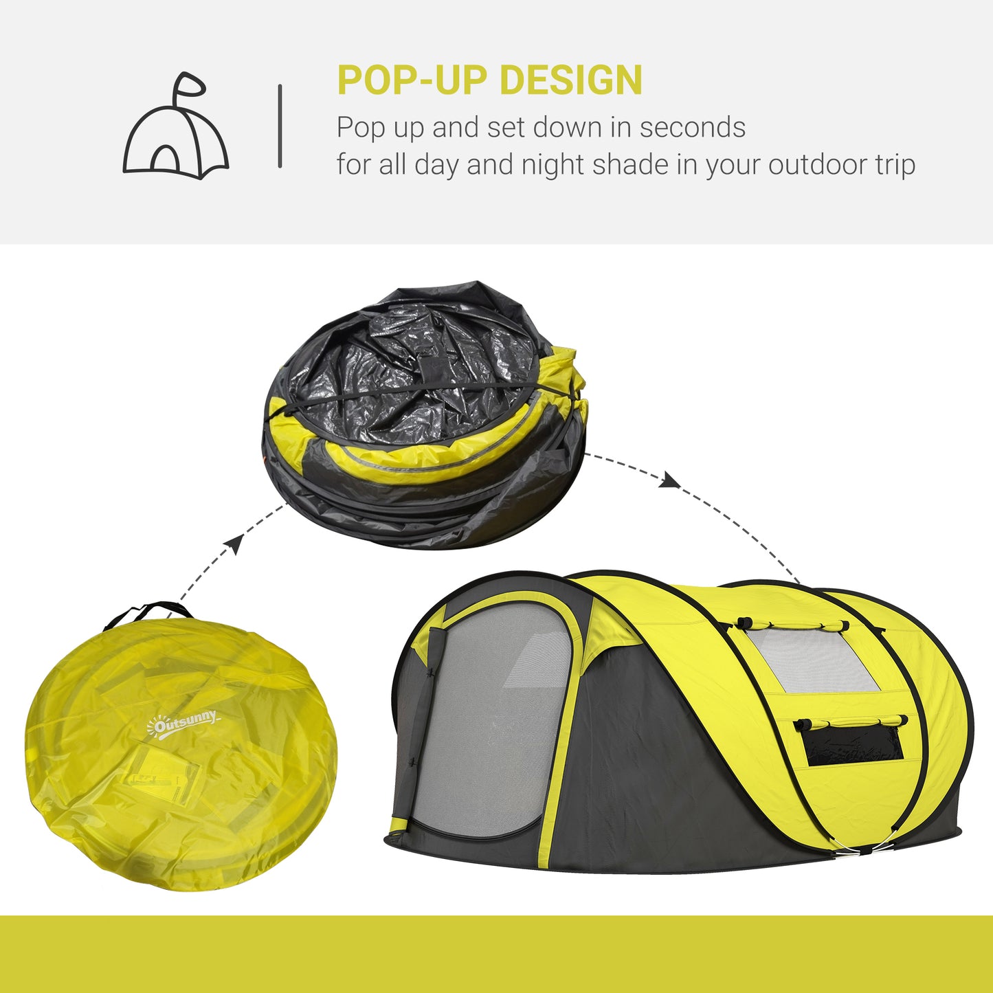 4 Person Pop-up Camping Tent, Family Dome Tent with Ground Sheet, 4 Windows and Portable Carry Bag for Beach Outdoor Trip