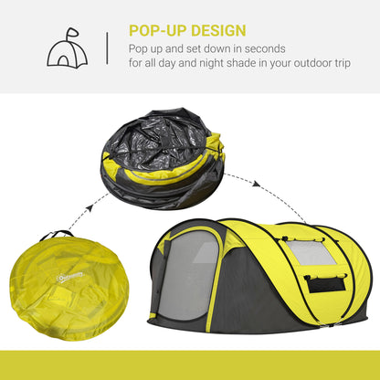 4 Person Pop-up Camping Tent, Family Dome Tent with Ground Sheet, 4 Windows and Portable Carry Bag for Beach Outdoor Trip