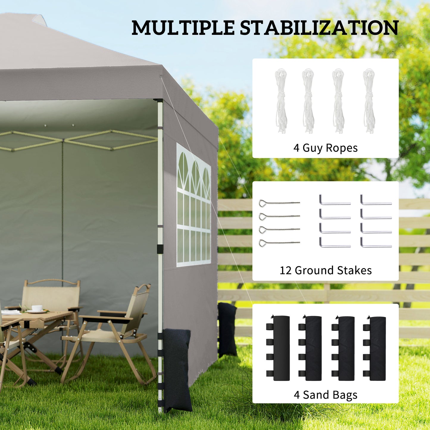 Pop Up Gazebo Waterproof Height Adjustable Canopy with 3 Sidewalls Wheeled Bag for Parties 3 x 3 m Grey