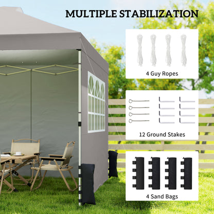 Pop Up Gazebo Waterproof Height Adjustable Canopy with 3 Sidewalls Wheeled Bag for Parties 3 x 3 m Grey