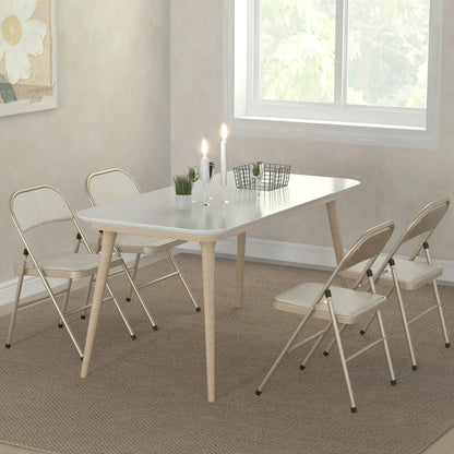 Linen-Look Set of Four Cushioned Folding Chairs - Beige