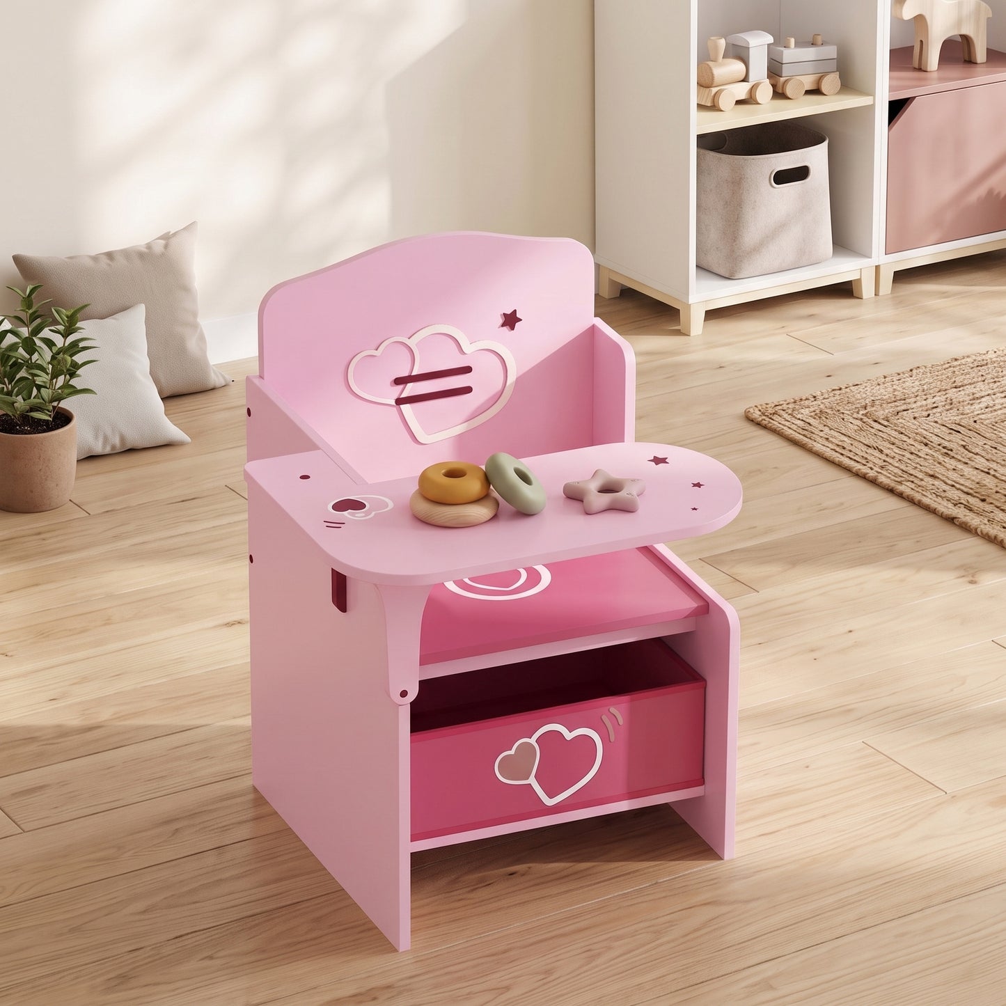 Kids Table and Chair Set, Children Desk and Chair with Storage Bins for Playing, Reading, Painting, for Ages 3-5, Pink