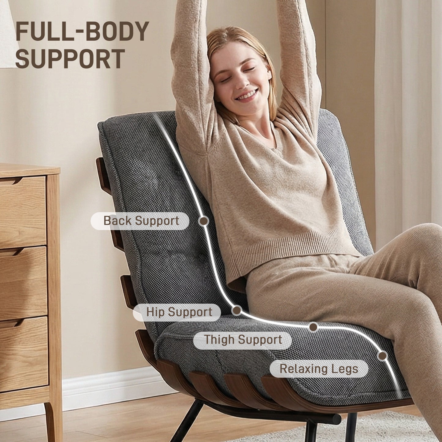 Accent Chair, Linen-look Fabric Reading Chair with Spring Cushion, Slatted Support, Steel Frame, Dark Grey