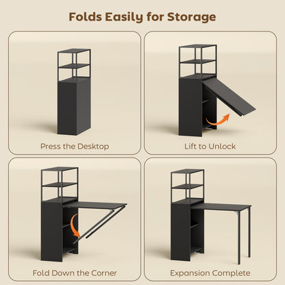 Folding Shelf and Work Table - Black