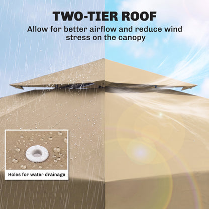 3(m) Gazebo Top Cover Double Tier Canopy Replacement Pavilion Roof Deep Beige