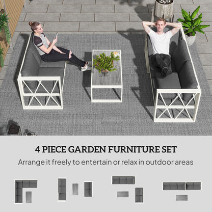 Four-Piece L Shaped Garden Furniture Set with 5-Level Adjustable Lounger - Grey