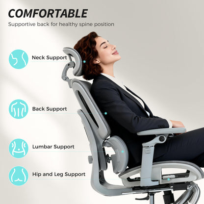 Ergonomic Office Chair, High Back Mesh Desk Chair, Grey