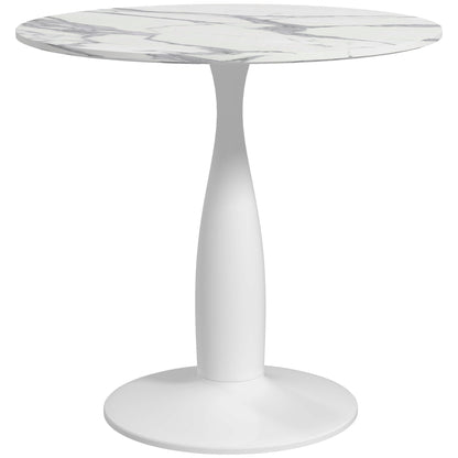 Small 2-Person Dining Table, Elegant Design Table with Steel Base and Non-slip Foot Pad, White and Grey