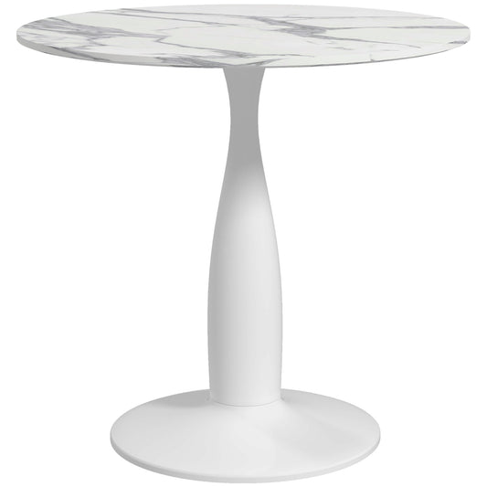 Small 2-Person Dining Table, Elegant Design Table with Steel Base and Non-slip Foot Pad, White and Grey