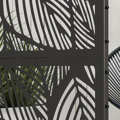 Metal Decorative Privacy Screen Outdoor Divider, Black Leaf